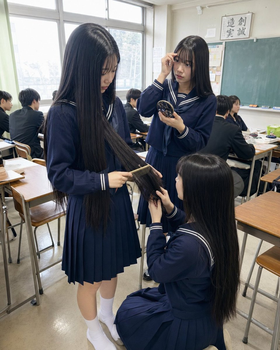 日式教室长发抓拍