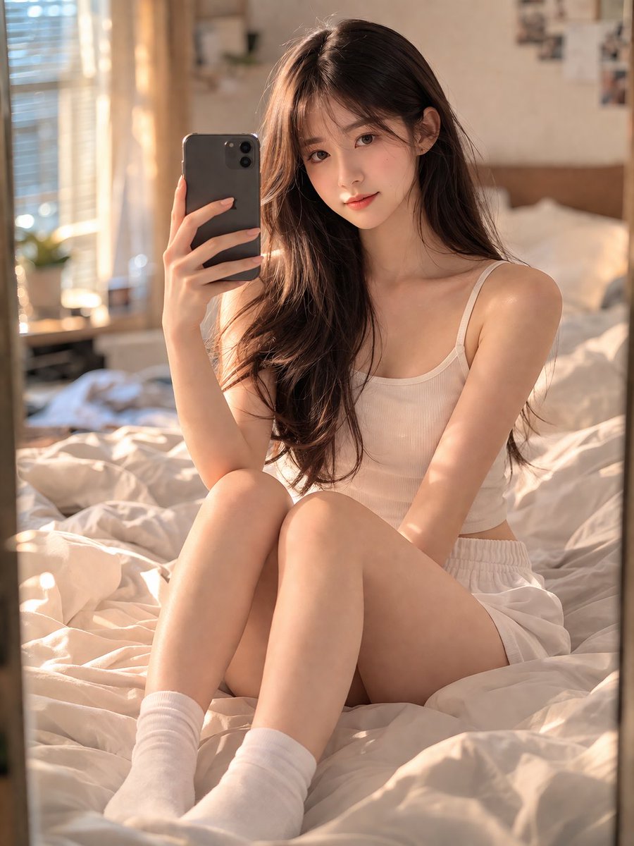 卧室镜子自拍人像