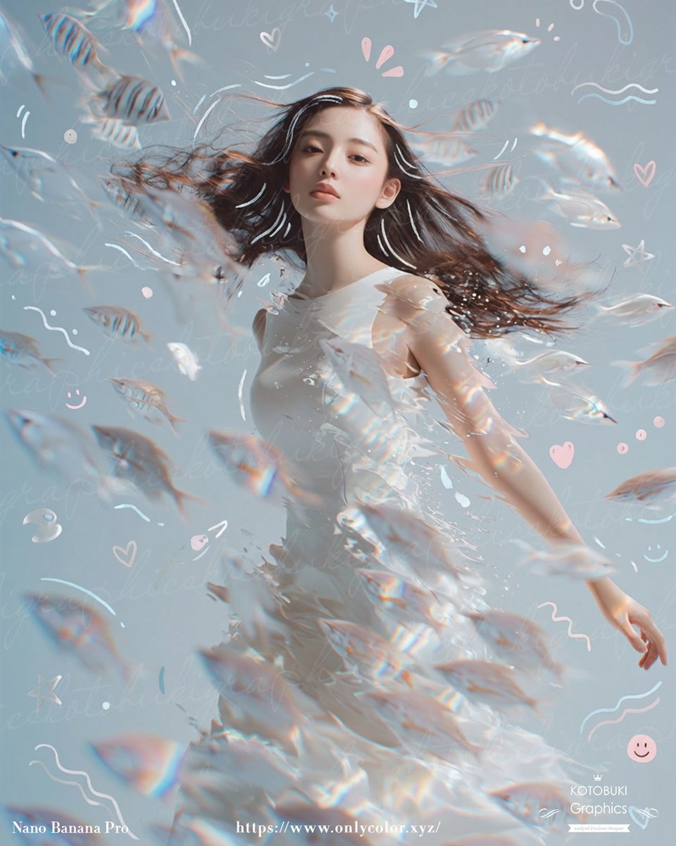 梦幻水下女子与透明鱼