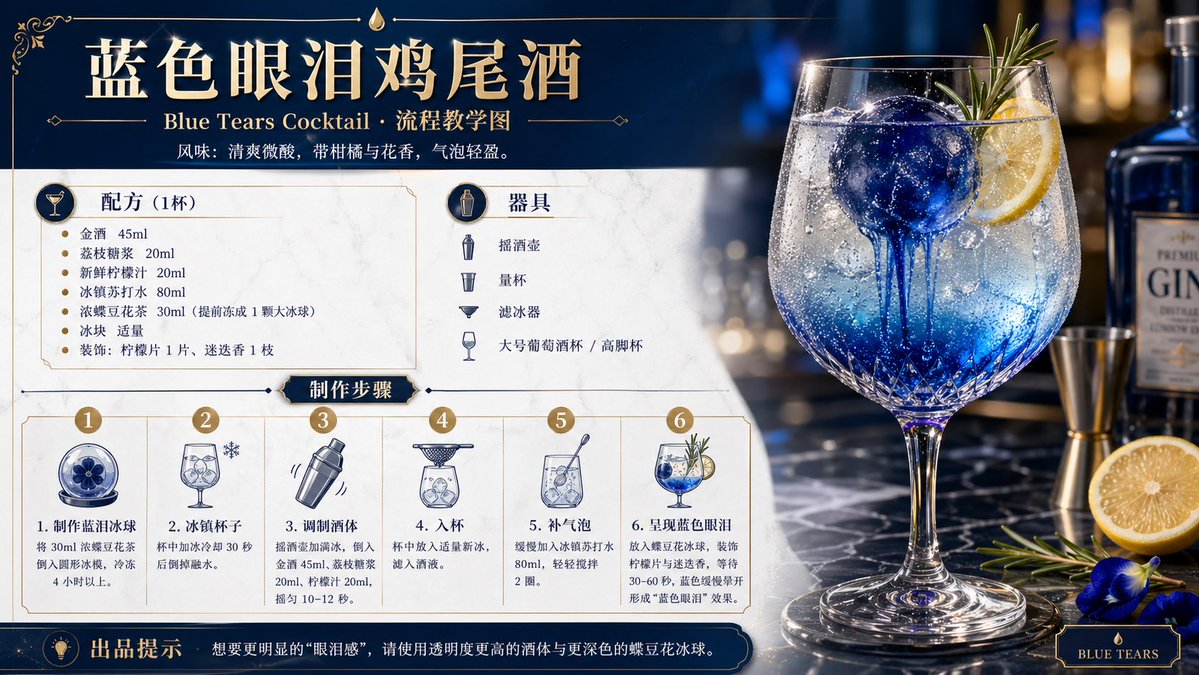 蓝色眼泪鸡尾酒教程信息图海报