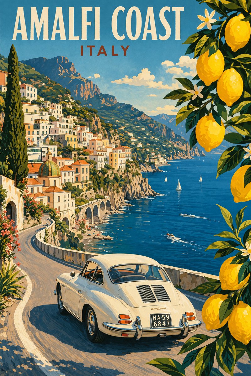 复古 Amalfi 旅行海报
